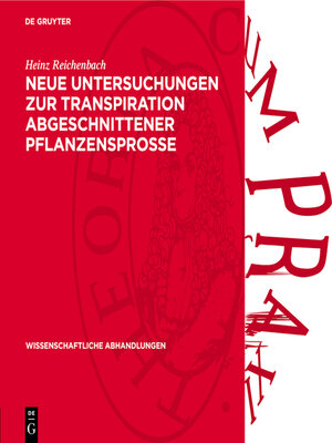 cover image of Neue Untersuchungen zur Transpiration abgeschnittener Pflanzensprosse